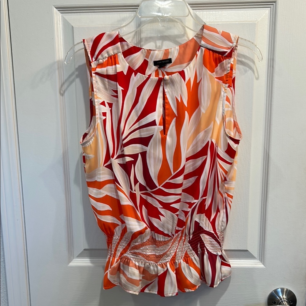Ann Taylor Orange Red Ruched Sleeveless Blouse
